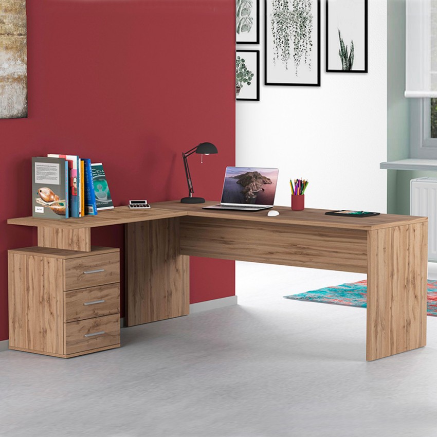 Moderne Winkel-Schreibtisch aus Holz mit 3 Schubladen New Selina WD Aktion Moderne Winkel-Schreibtisch aus Holz mit 3 Schubladen New Selina WD Aktion