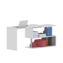 Drehbarer Eckschreibtisch Weiß für Zuhause Büro mit 2 Regalböden Volta WH 