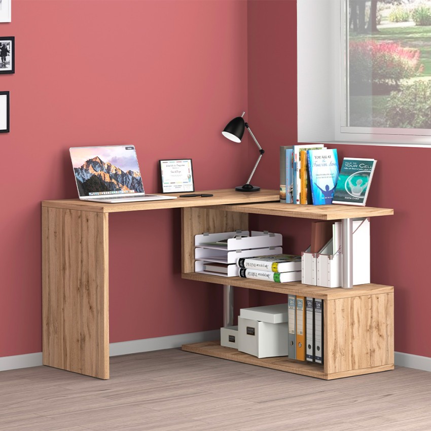 Drehbarer Design-Büroschreibtisch aus Holz mit 2 Ablagen Volta WD