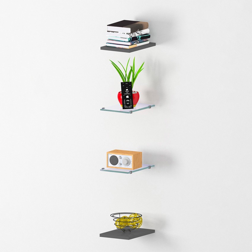 Set 4 Wandregale Modern Schwarz Aus Glas Wohnzimmer Note Wall