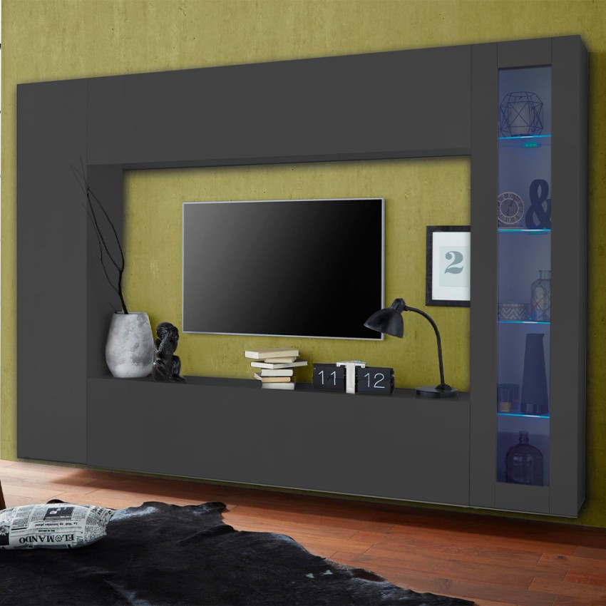 Moderne Wohnwand TV-Schrank Vitrine Hängeschrank Note Ledge Aktion