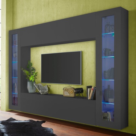 Moderne TV-Wand mit hängendem Schrank und 2 Vitrinen Note Frame Aktion