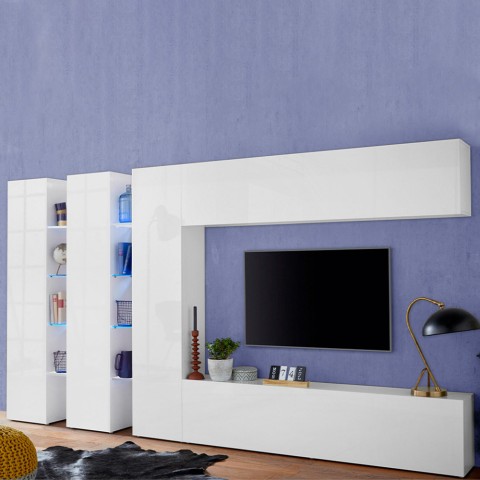 Weiße Wohnwand Hängeschrank TV-Möbel 3 Schränke Joy Trio Aktion