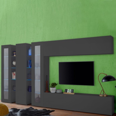 Wohnzimmer-TV-Wandschrank 2 Vitrinen schwarz Hinweis Mir Aktion