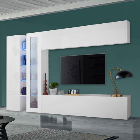 Weiße Wohnwand TV-Möbel Vitrine Schrank Joy Duet Aktion