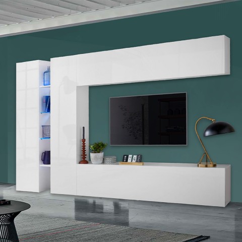 Moderne TV-Wohnwand, weiß, 2 Schränke, Joy Twin Aktion