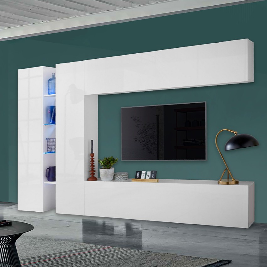Moderne TV-Wohnwand, weiß, 2 Schränke, Joy Twin Aktion