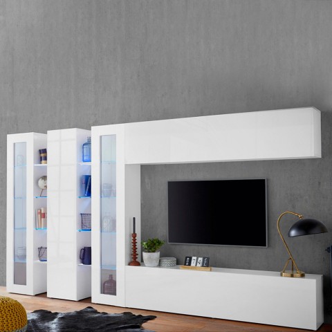 Wohnwand mit 2 Vitrinen, TV-Schrank, Hängeschrank Joy Mir Aktion