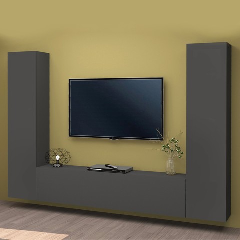Moderne hängende Wohnwand mit 2 Schränken und TV-Möbel in Grau Vibe RT Aktion
