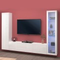 Weiße Wohnwand mit schwebendem TV-Möbel, Vitrine und Schrank Peris WH Aktion