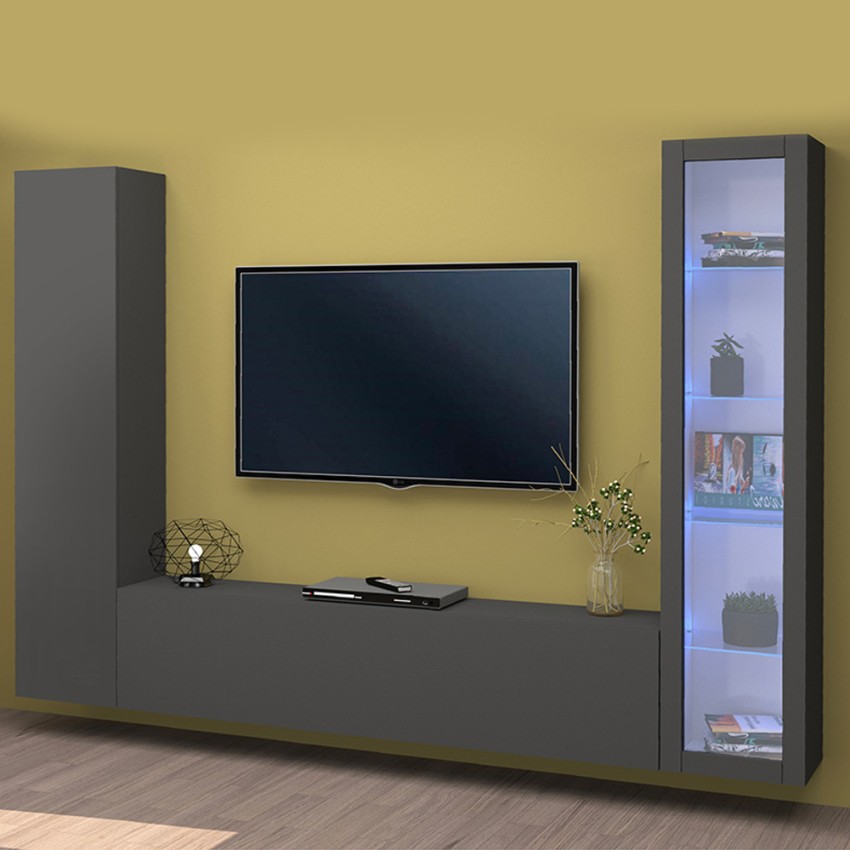 Moderne Wohnzimmerwand mit TV-Möbel, Vitrinen und Hängeschränken Peris RT Aktion Moderne Wohnzimmerwand mit TV-Möbel, Vitrinen und Hängeschränken Peris RT Aktion