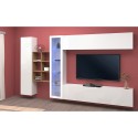 Weiße schwebende Wohnwand mit TV-Schrank, Bücherregal und Vitrine Loane WH Sales