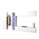 Weiße schwebende Wohnwand mit TV-Schrank, Bücherregal und Vitrine Loane WH Angebot