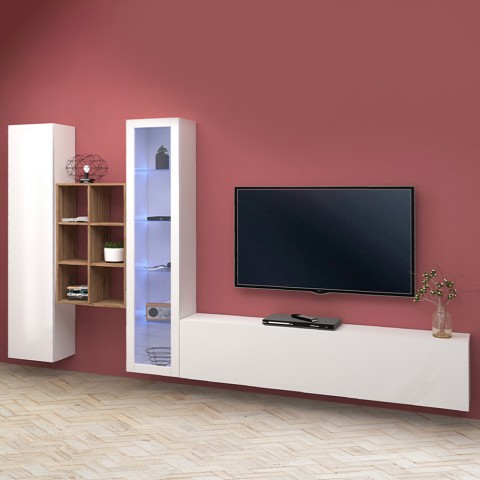 Wohnwand TV-Möbel Vitrine weiß Bücherregal Holz Rold WH Aktion