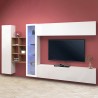 Weiße schwebende Wohnwand mit TV-Schrank, Bücherregal und Vitrine Loane WH Aktion