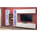 Weiße Wohnwand Kary WH mit hängendem TV-Schrank, Bücherregal und 2 Vitrinen Rabatte