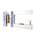 Weiße Wohnwand Kary WH mit hängendem TV-Schrank, Bücherregal und 2 Vitrinen Angebot