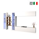 Weiße Wohnwand Kary WH mit hängendem TV-Schrank, Bücherregal und 2 Vitrinen Verkauf