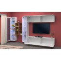 Weiße Wohnwand Kary WH mit hängendem TV-Schrank, Bücherregal und 2 Vitrinen Katalog