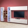 Weiße Wohnwand Kary WH mit hängendem TV-Schrank, Bücherregal und 2 Vitrinen Aktion