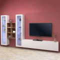 Hängende TV-Wand in Weiß mit 2 Glasvitrinen und Regal Yves WH Aktion