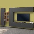Graue Hängende Wohnwand mit TV-Schrank, Bücherregal und 2 Schränken Sid RT Aktion