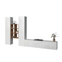 Weiße schwebende TV-Wand mit Holzregal und 2 Schränken Manny WH Angebot