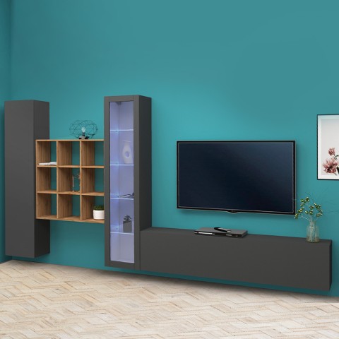 Moderne Wohnwand TV mit Schrank und Bücherregal aus Holz Ranil RT Aktion