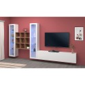 Weiße Wohnwand TV-Schrank Bücherregal aus Holz mit 2 Vitrinen Onir WH Sales