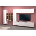 Schwebende TV-Wandmöbel, weiß, mit Bücherregal und 2 Schränken, Modell Ferd WH Sales