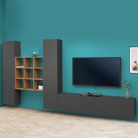 Moderne schwebende Wohnwand, TV-Möbel mit Bücherregal und 2 Schränken Talka RT Aktion