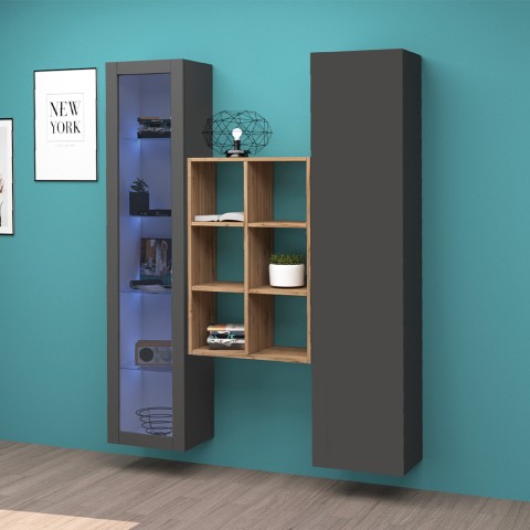Moderne Wohnwand mit Vitrine, Schrank und Bücherregal aus Holz Teret RT Aktion