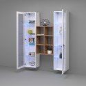 Wohnwand Kesia WH, weiß, mit 2 Vitrinen und Holzregal Sales