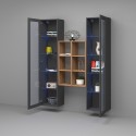 Graue schwebende Wohnzimmerwand aus Holz mit Bücherregal und 2 Vitrinen Kesia RT Sales