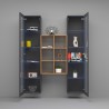 Graue schwebende Wohnzimmerwand aus Holz mit Bücherregal und 2 Vitrinen Kesia RT Rabatte