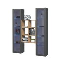Graue schwebende Wohnzimmerwand aus Holz mit Bücherregal und 2 Vitrinen Kesia RT Angebot