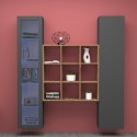 Moderne hängende Wohnwand, schwarzes Bücherregal mit Vitrine Tilla RT Sales