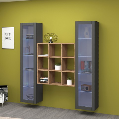 Moderne Wohnwand mit 2 Vitrinen und Bücherregal aus Holz Vila RT Aktion