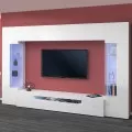 Weiße Wohnzimmer-Wand mit TV-Halterung, 2 Vitrinen und Hängeschrank Sultan WH Aktion