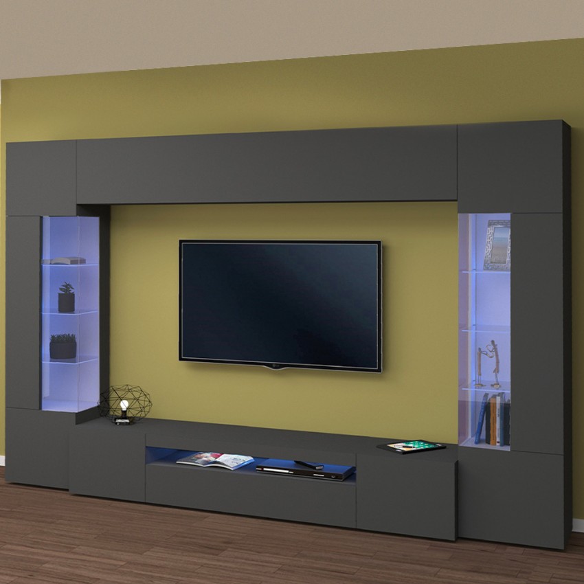 Moderne Wohnwand mit hängendem TV-Element und 2 Vitrinen Sultan RT Aktion Moderne Wohnwand mit hängendem TV-Element und 2 Vitrinen Sultan RT Aktion