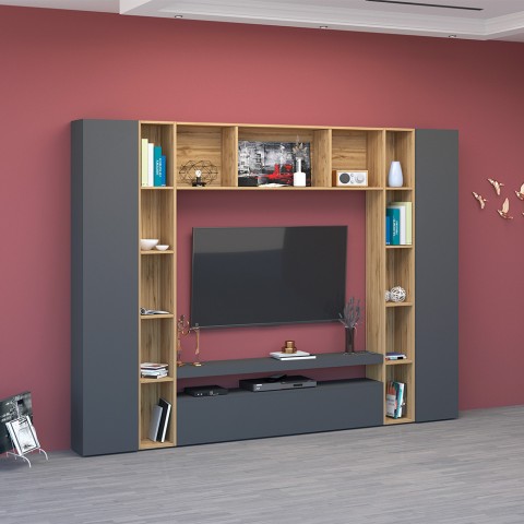 Moderne TV-Ständer Bücherregal Lagerung Wand schwarz Holz Arkel AP Aktion