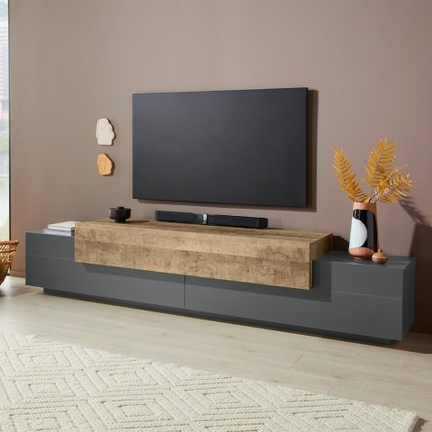 Moderne Design TV-Bank 240cm grau und Holz Corona Low Hound Aktion
