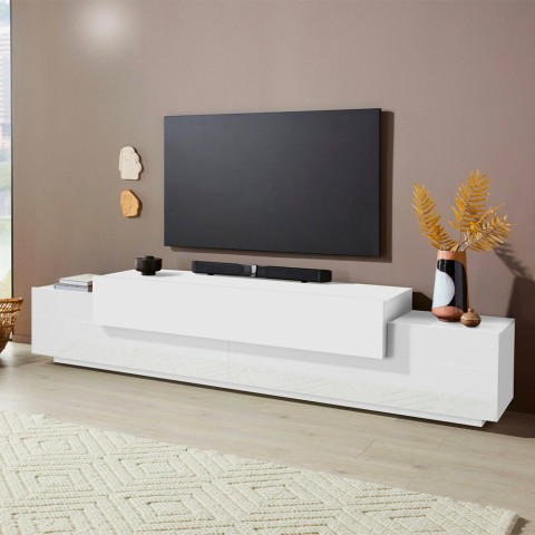 Modernes Design TV-Board 240cm weiß 4 Fächer und 3 Türen Corona Low Bial Aktion