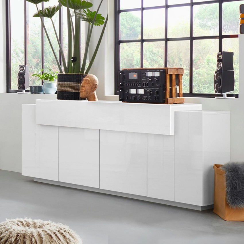 Moderne weiße Sideboard Anrichte für die Küche 200cm 4 Fächer Corona Side Lacq Aktion Moderne weiße Sideboard Anrichte für die Küche 200cm 4 Fächer Corona Side Lacq Aktion