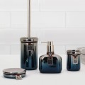 Badezimmer-Accessoires-Set: Seifenschale und Zahnbürstenhalter aus Keramik Chrom blau Stark Aktion
