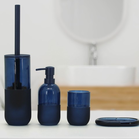 Badezimmer-Accessoire-Set Seifenschale & Zahnbürstenhalter aus blauem Glas Midnight Aktion
