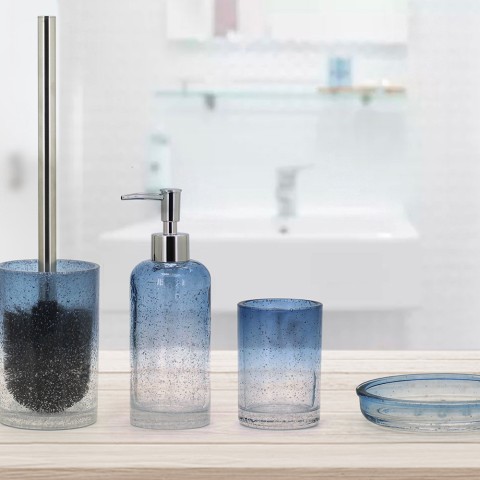 Badezimmerzubehör Seifenschale Zahnbürstenhalter Toilettenbürstenhalter blaues Glas Elba Aktion