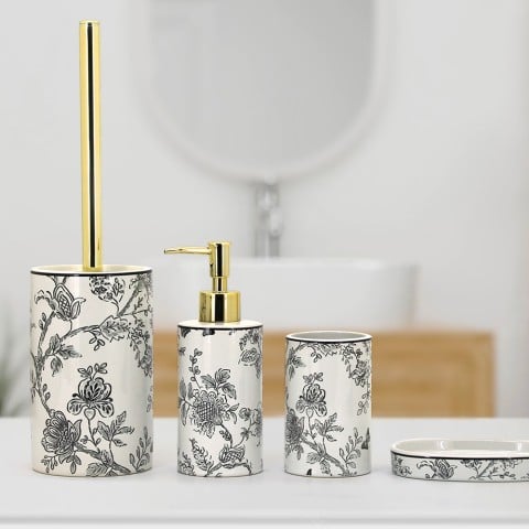Keramik-Badezimmer-Zubehörset Seifenspender Zahnbürstenhalter Floral Aktion