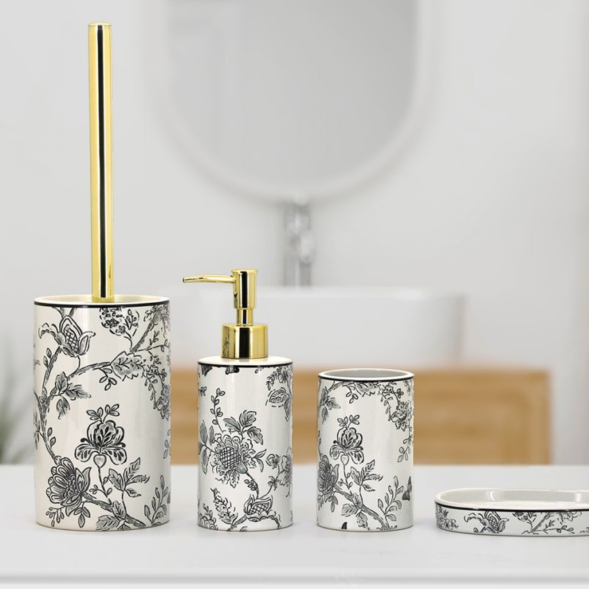 Keramik-Badezimmer-Zubehörset Seifenspender Zahnbürstenhalter Floral Aktion Keramik-Badezimmer-Zubehörset Seifenspender Zahnbürstenhalter Floral Aktion