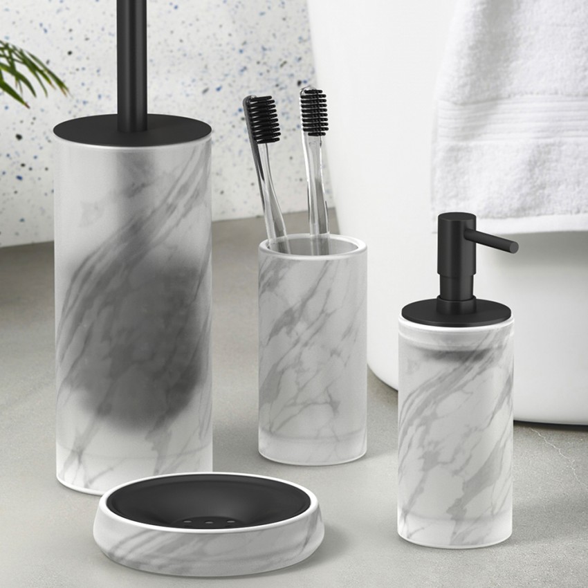 Badezimmerzubehör Seifenschale und Zahnputzbecher aus satiniertem Glas Marmor Aktion